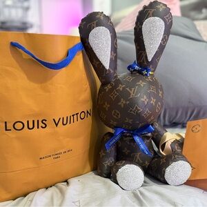 Collectible Art  Monogram Plush Toy with Blue Accent Bows